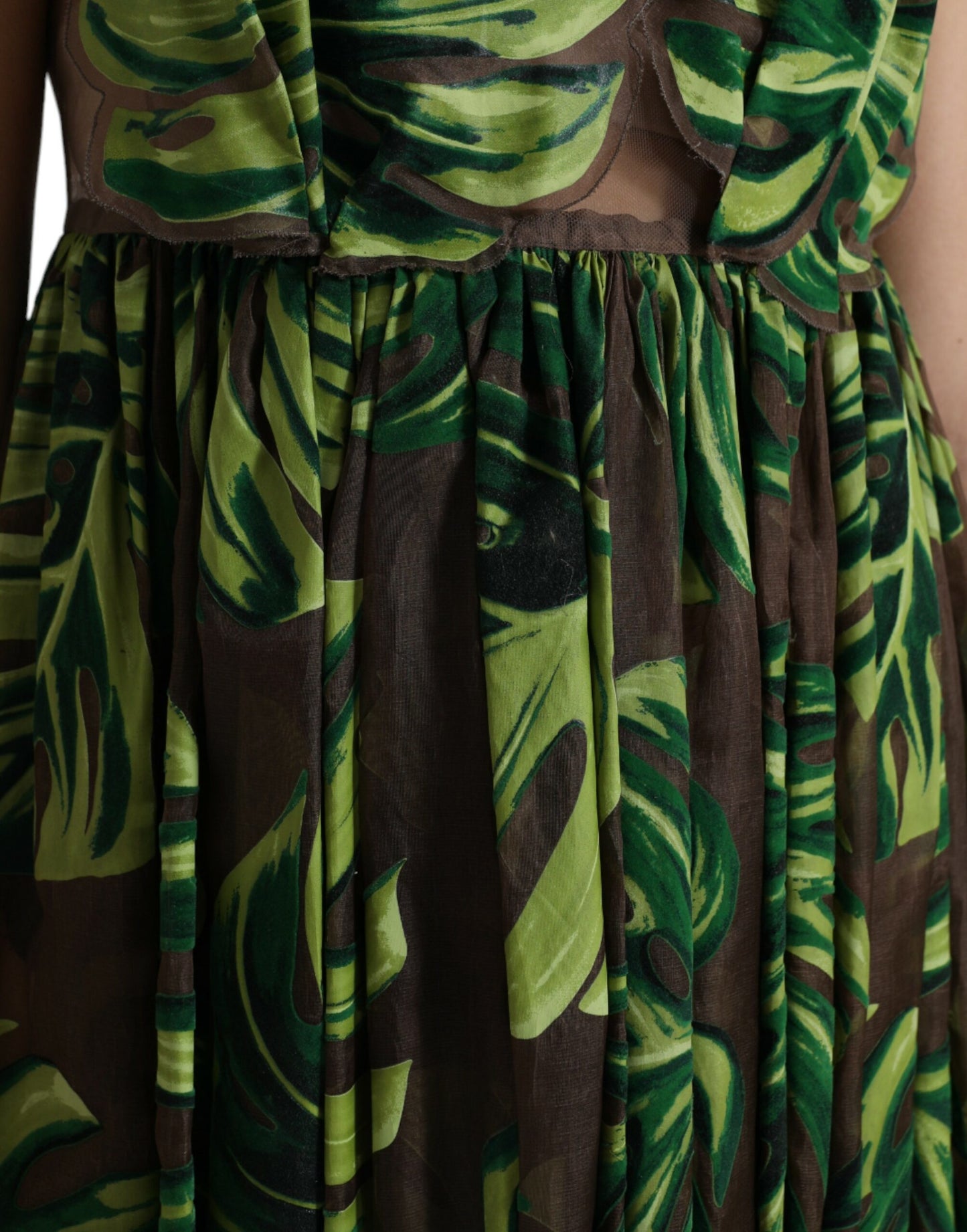 Dolce &amp; Gabbana Green Banana Leaf Sleeveless Long Maxi Dress