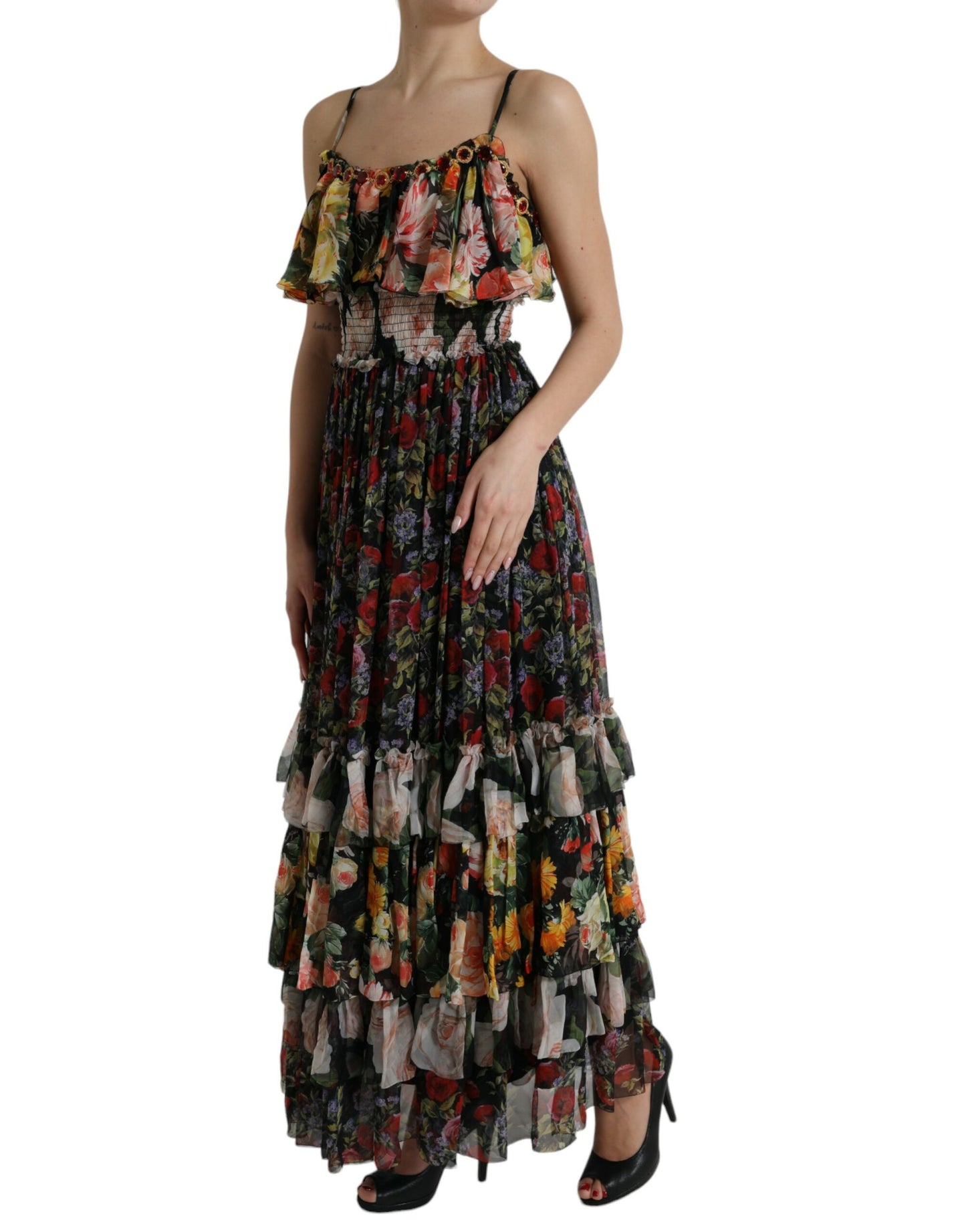 Dolce &amp; Gabbana Lebendiges Seiden-Maxikleid mit Blumenmuster