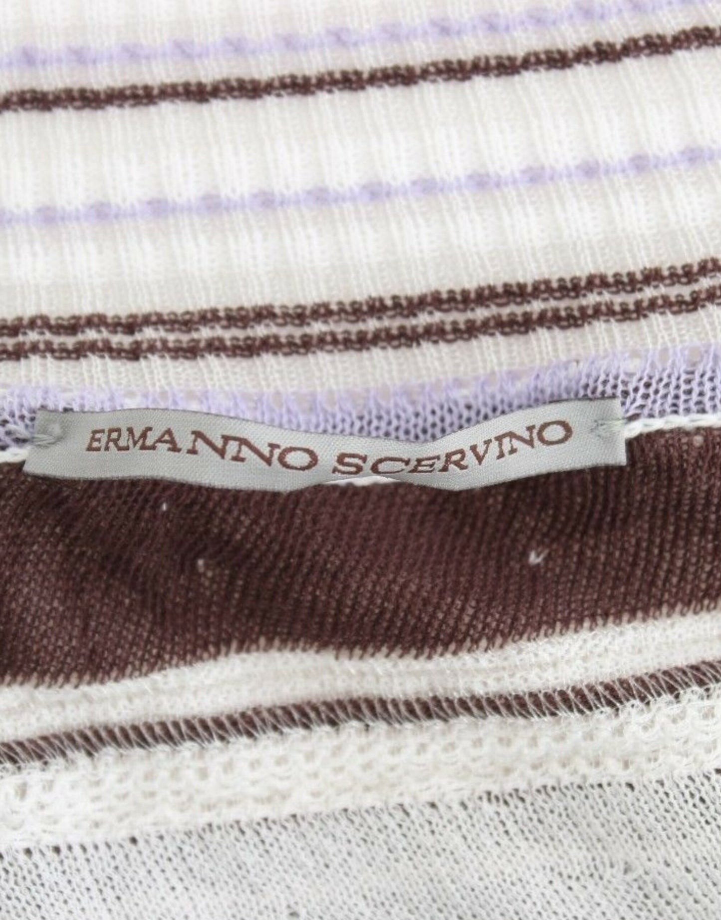 Ermanno Scervino – Gestreiftes Strickoberteil mit V-Ausschnitt und Spitzensaum