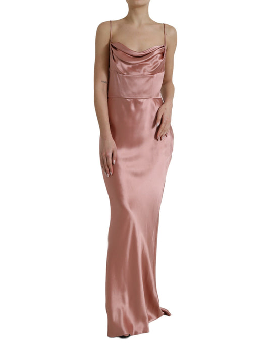 Dolce &amp; Gabbana Elegantes langes Seidenkleid in Rosa