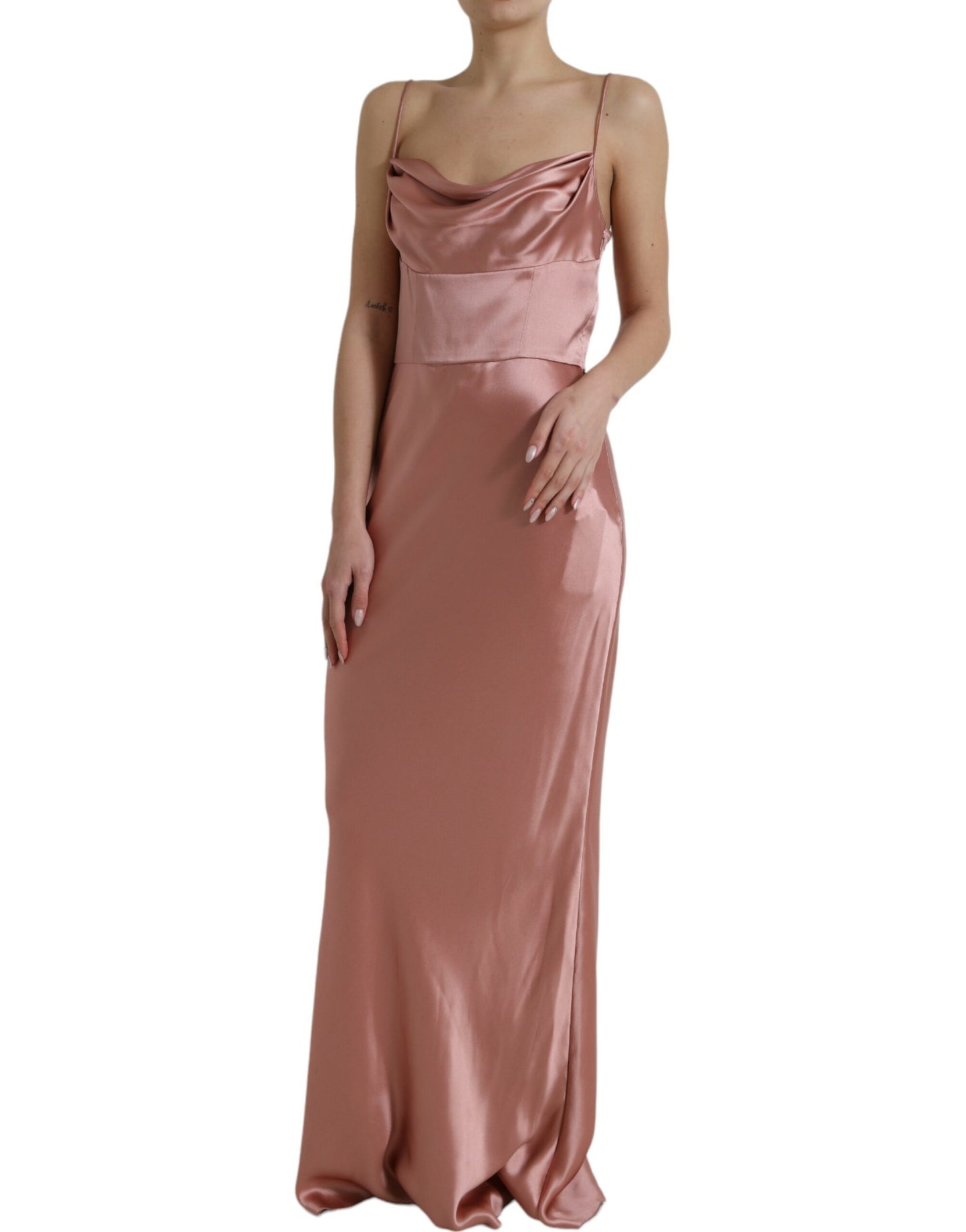 Dolce &amp; Gabbana Elegantes langes Seidenkleid in Rosa