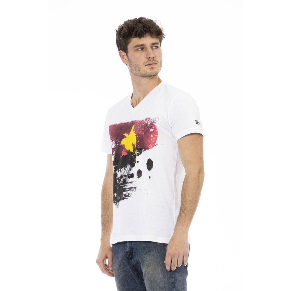 Trussardi Action – Elegantes weißes T-Shirt mit V-Ausschnitt und Aufdruck auf der Vorderseite