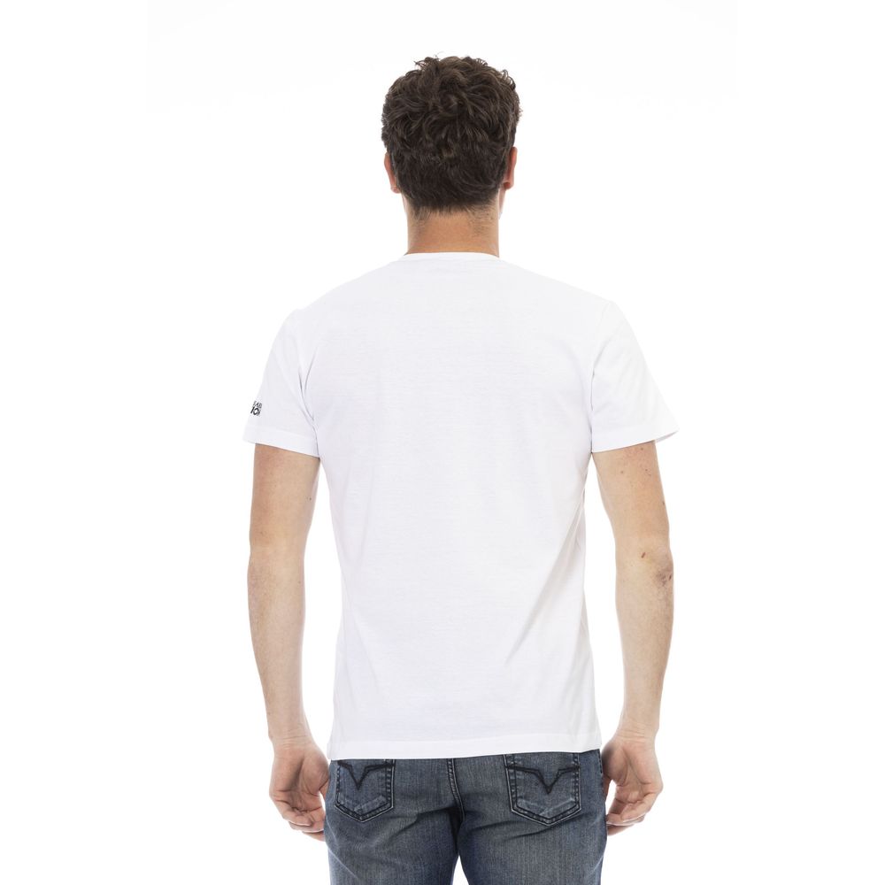 Trussardi Action – Elegantes weißes T-Shirt mit V-Ausschnitt und Aufdruck auf der Vorderseite