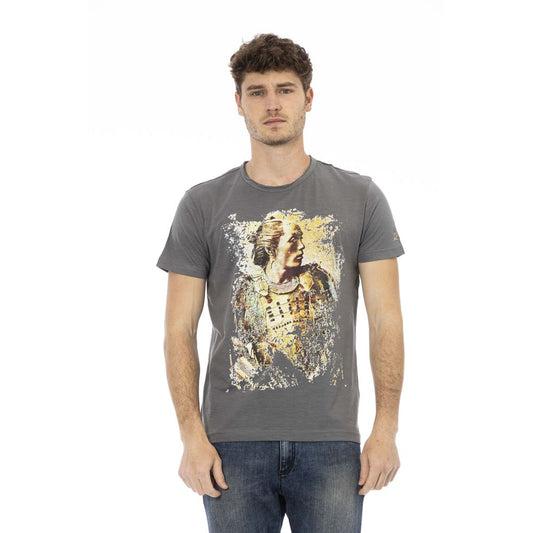 Trussardi Action Chic T-Shirt aus grauer Baumwolle mit Statement-Print