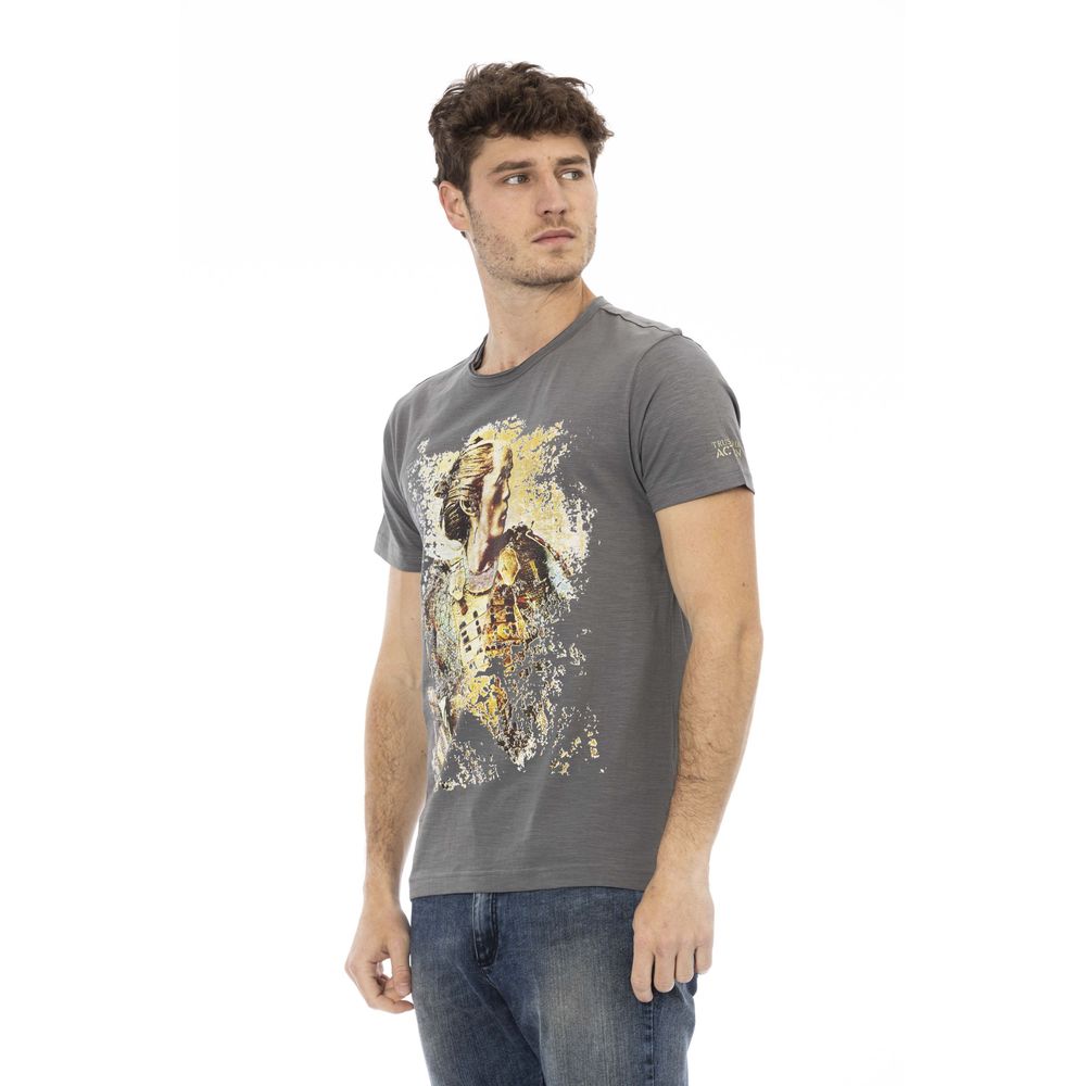 Trussardi Action Chic T-Shirt aus grauer Baumwolle mit Statement-Print