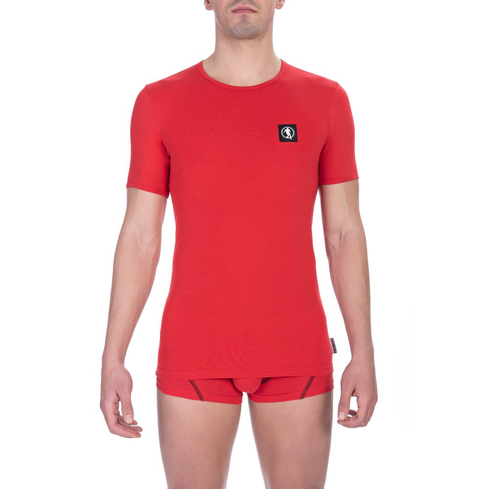 Bikkembergs leuchtend rotes Baumwoll-T-Shirt mit Rundhalsausschnitt im Doppelpack