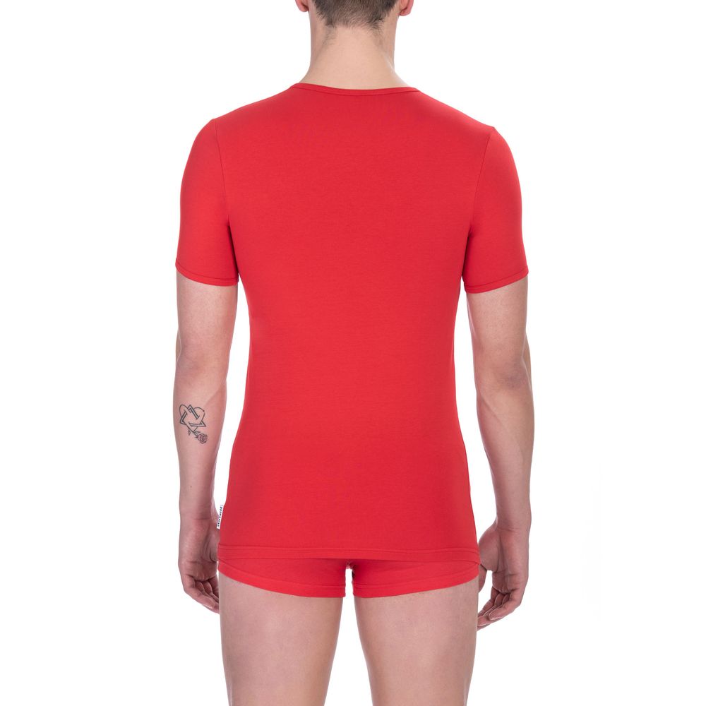 Bikkembergs leuchtend rotes Baumwoll-T-Shirt mit Rundhalsausschnitt im Doppelpack