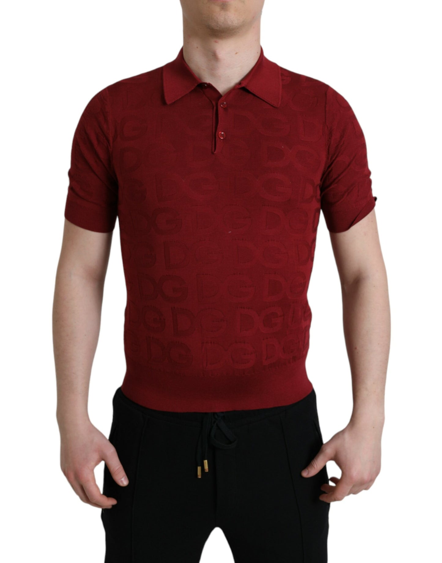 Dolce &amp; Gabbana Elegantes kastanienbraunes Seiden-Polo-T-Shirt