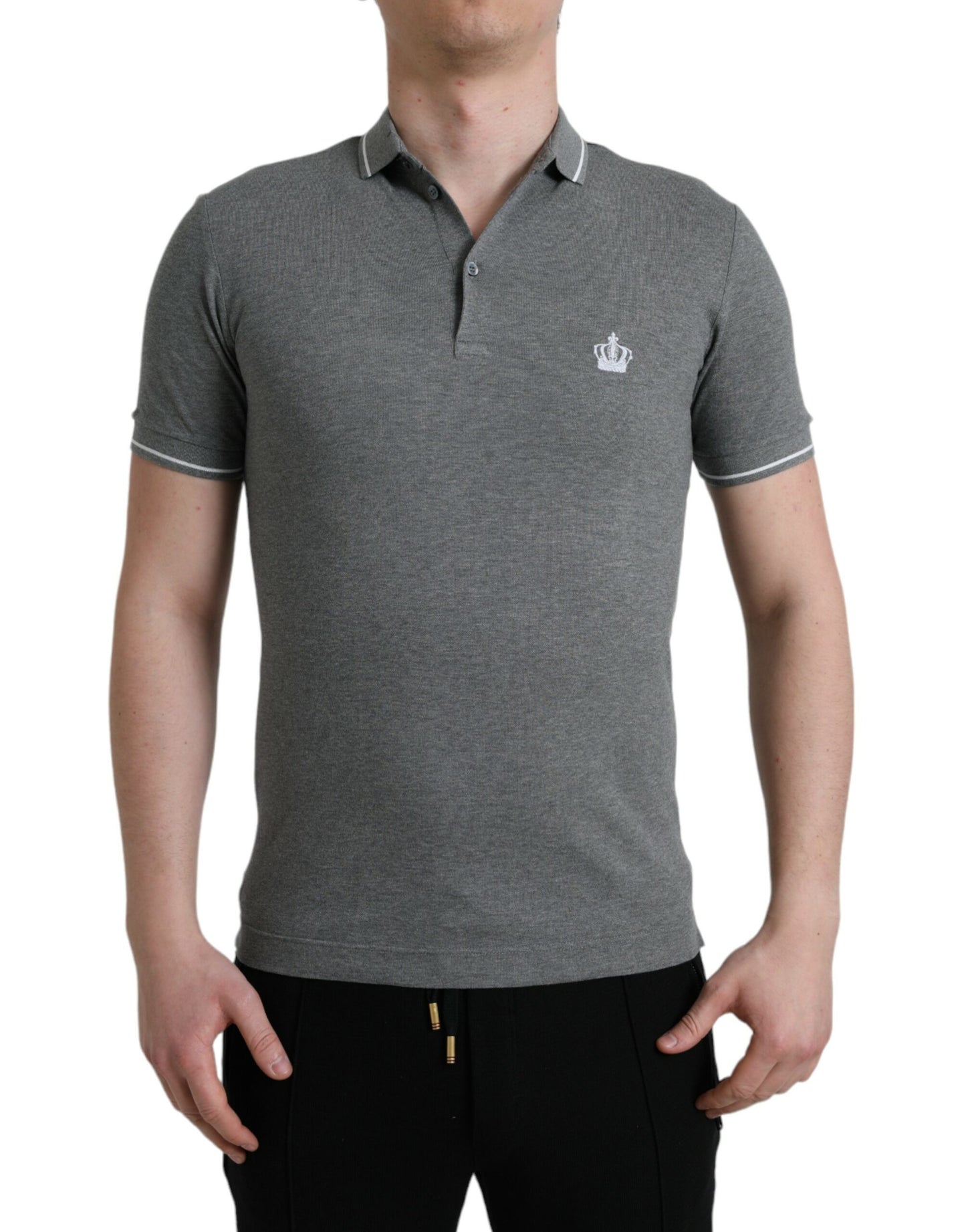 Dolce &amp; Gabbana Elegantes graues Baumwoll-Polo-T-Shirt