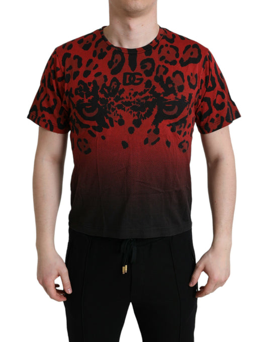 Dolce &amp; Gabbana Rotes T-Shirt mit Rundhalsausschnitt und Leopardenmuster