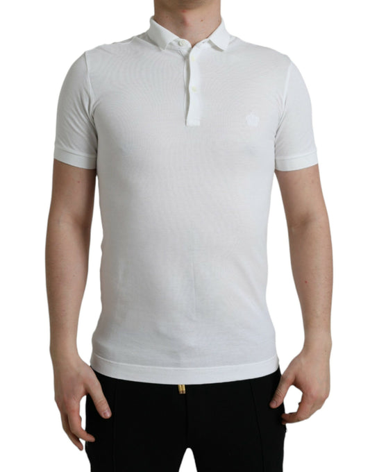 Dolce &amp; Gabbana Poloshirt aus weißer Baumwolle mit aufgestickter Krone