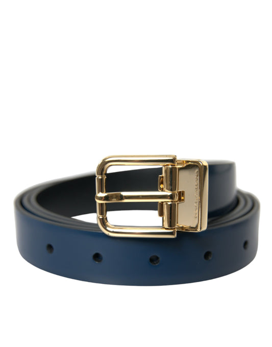 Dolce & Gabbana Elegant Blue Leather Belt with Metal Buckle