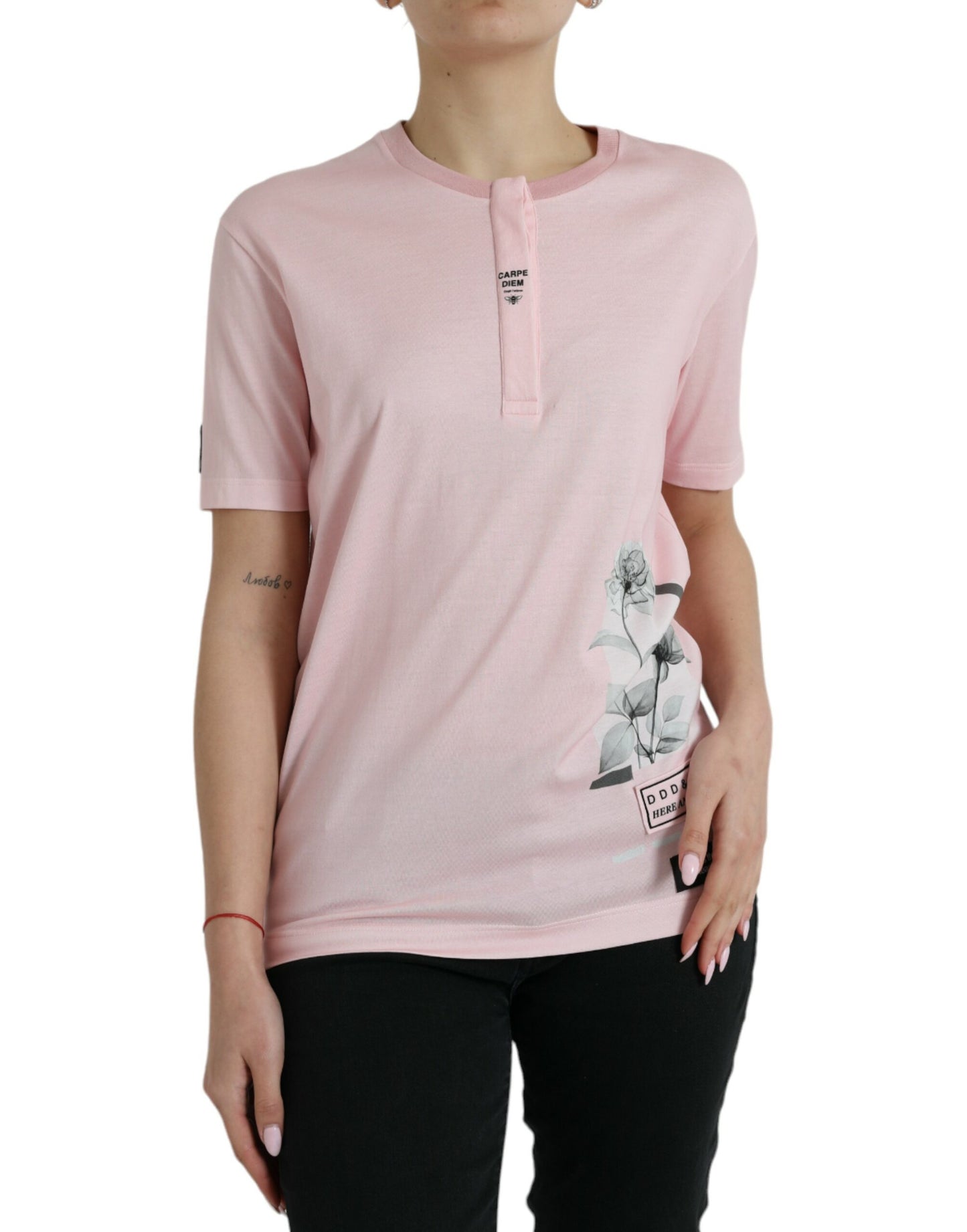 Dolce & Gabbana Chic Pink Floral Cotton Tee