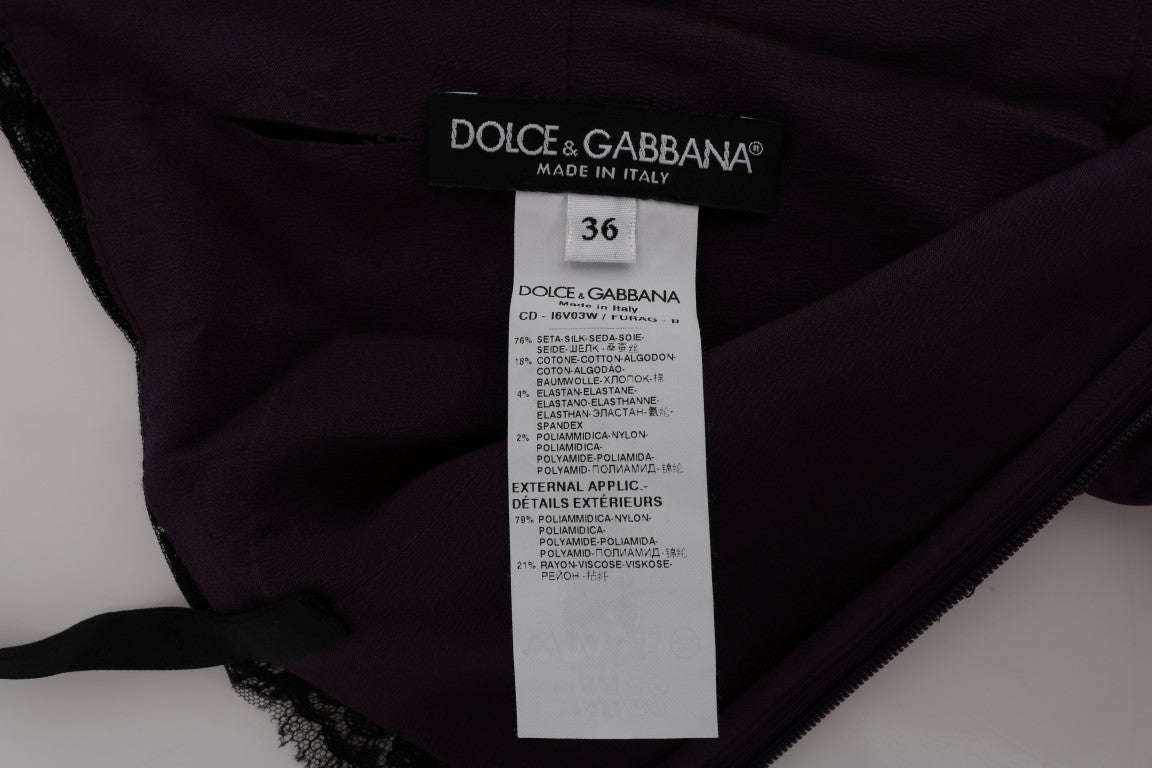 Dolce &amp; Gabbana Elegantes Etuikleid aus lila Seide und Spitze