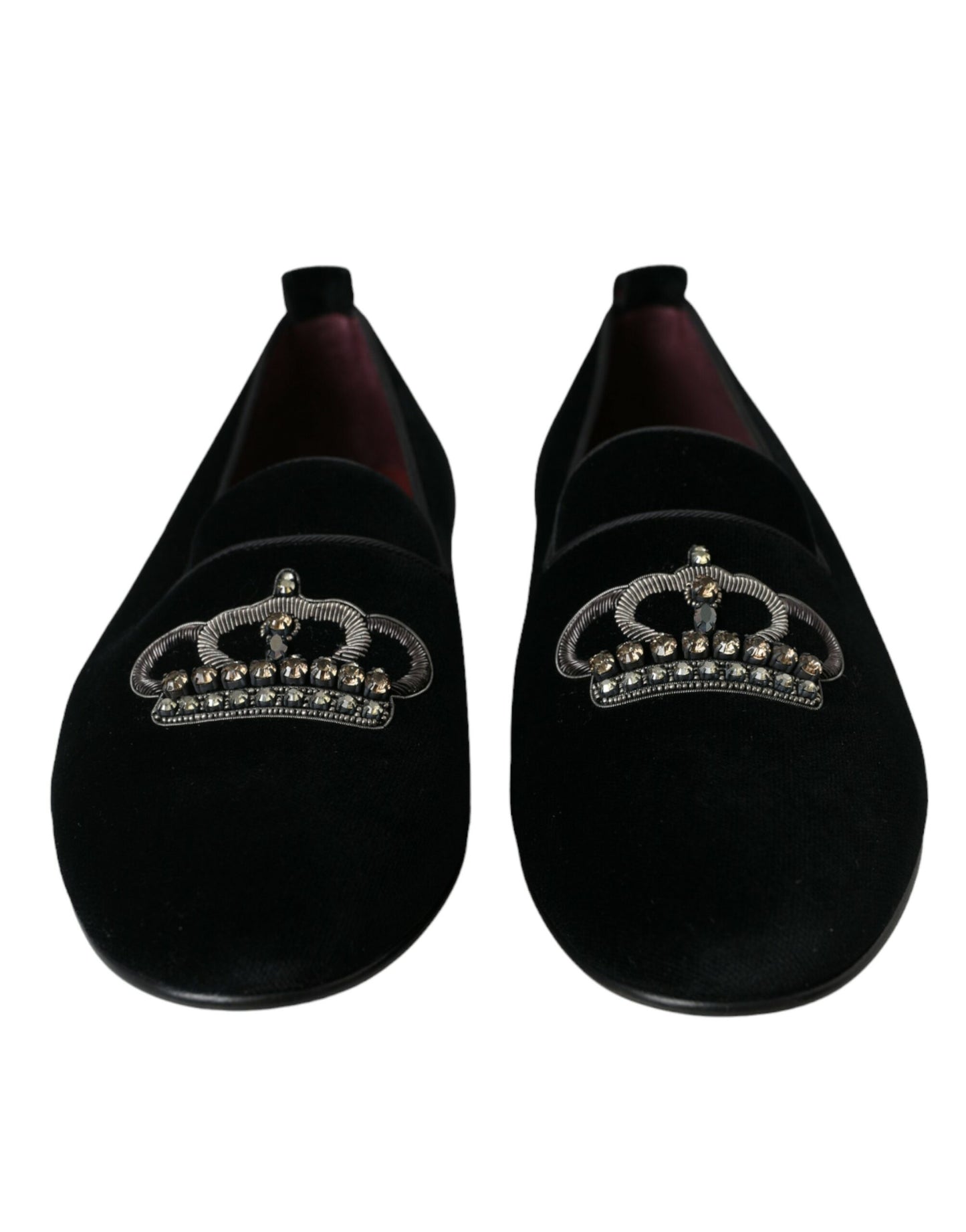 Dolce & Gabbana Black Velvet Crystal Crown Men Loafers Shoes