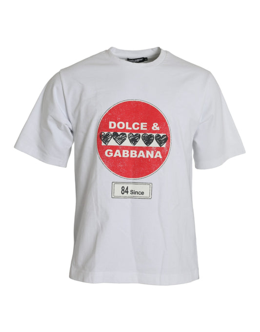 Dolce & Gabbana White Amor Heart Cotton Crewneck Short Sleeve T-shirt