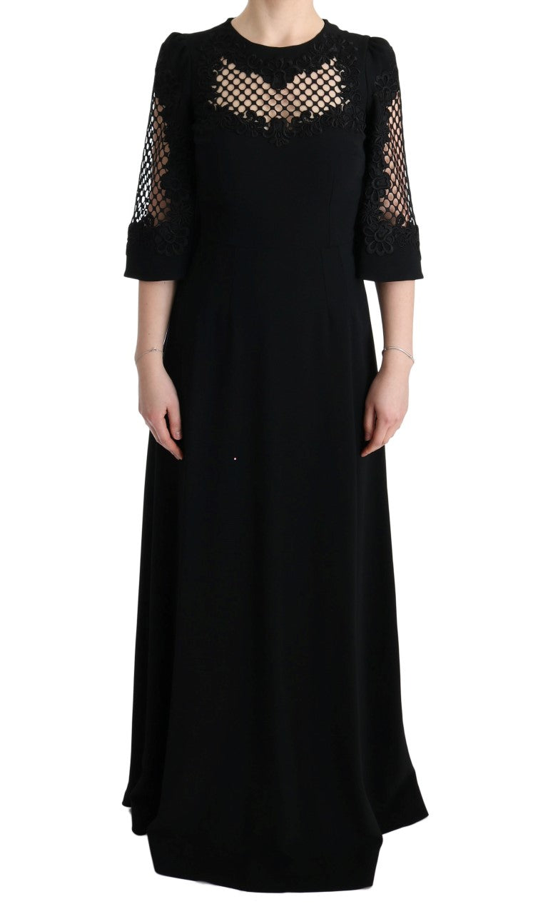 Dolce &amp; Gabbana Elegantes schwarzes Maxikleid mit Blumenmuster