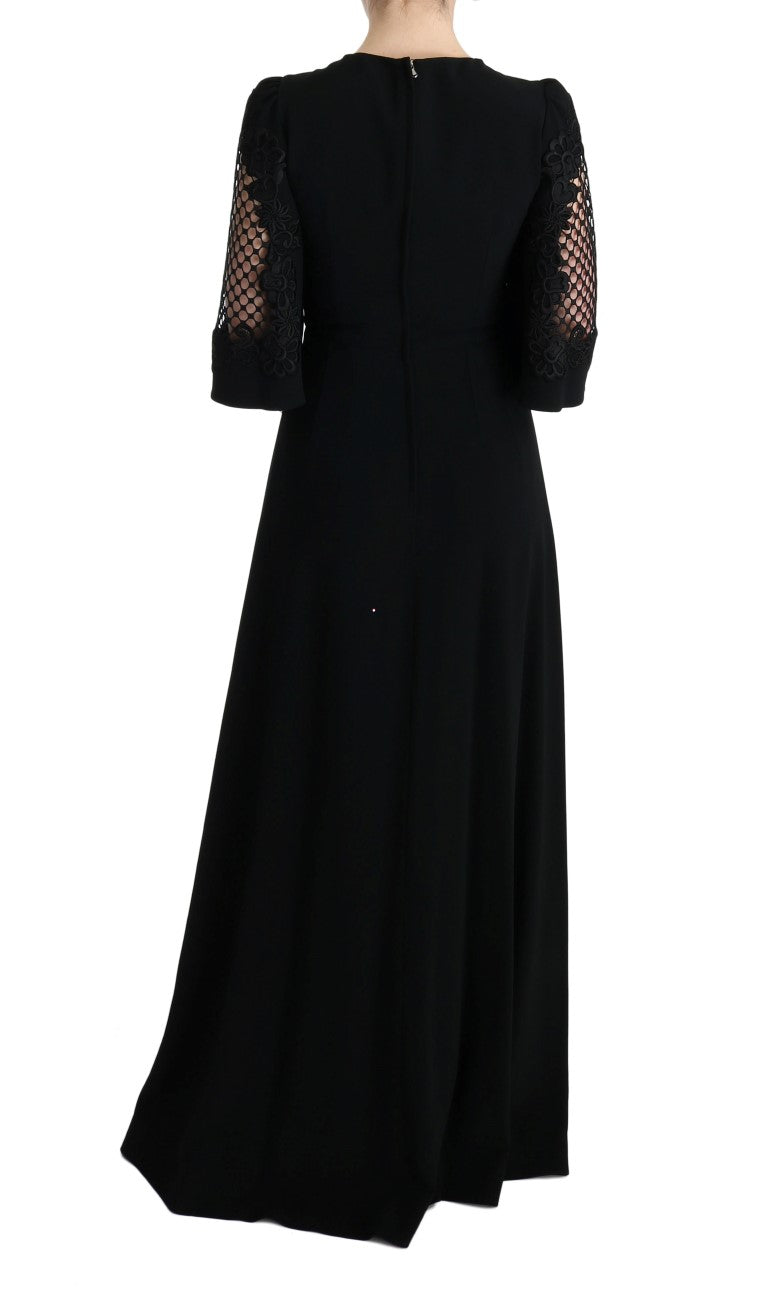 Dolce &amp; Gabbana Elegantes schwarzes Maxikleid mit Blumenmuster