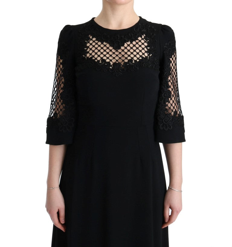 Dolce &amp; Gabbana Elegantes schwarzes Maxikleid mit Blumenmuster