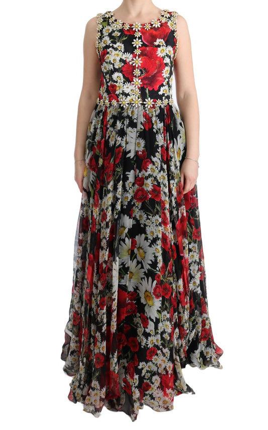 Dolce &amp; Gabbana Blumen-Maxikleid mit Sonnenblumen-Print und Kristallen