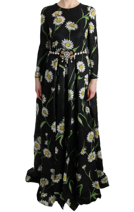 Dolce &amp; Gabbana Elegantes Sonnenblumen-Maxikleid mit Kristallen