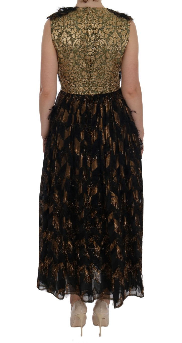 Dolce &amp; Gabbana Black Silk Brown Fringes A-Line Dress