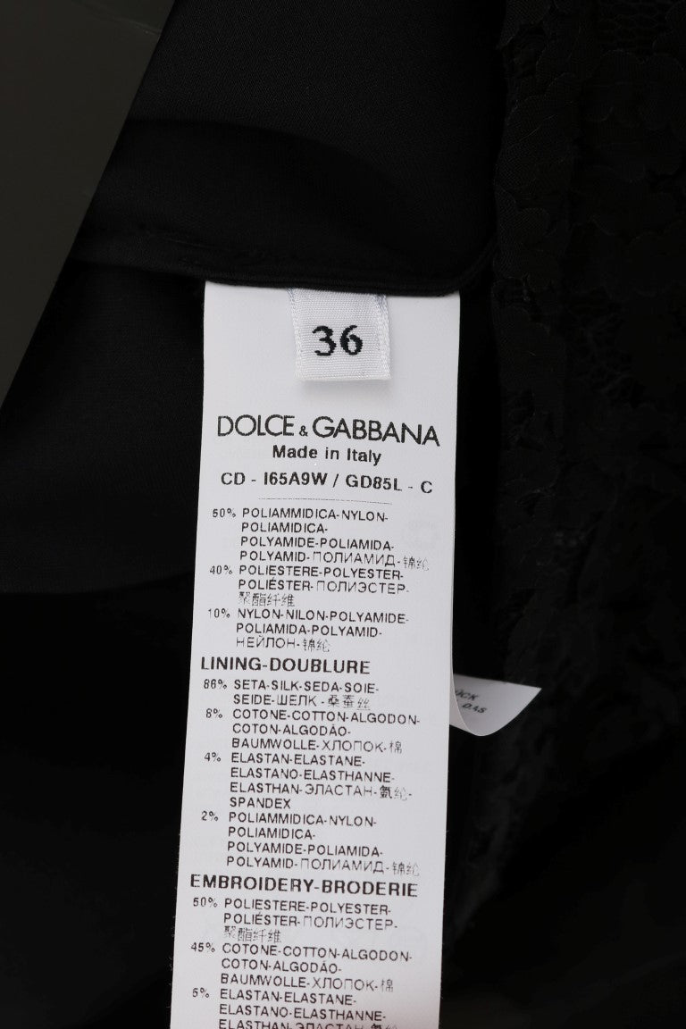 Dolce &amp; Gabbana – Elegantes Etuikleid mit schwarzer Spitze und Herzapplikation