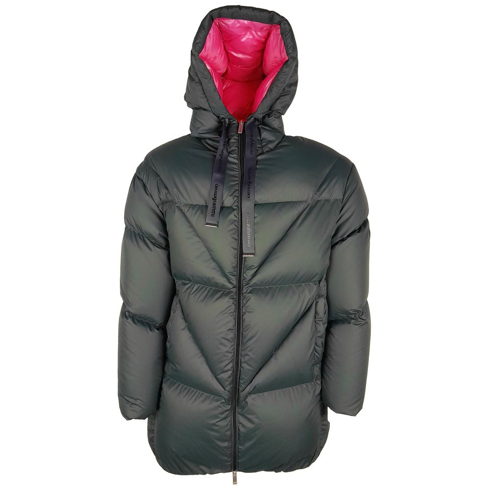 Centograms Elegante graue Daunenjacke mit Fuchsia-Futter