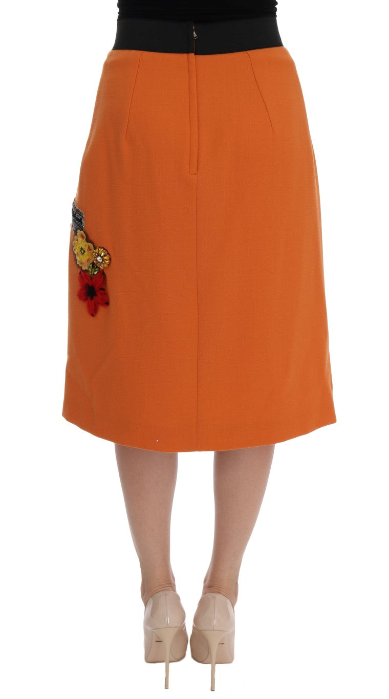 Dolce &amp; Gabbana verzierter Wollrock in leuchtendem Orange