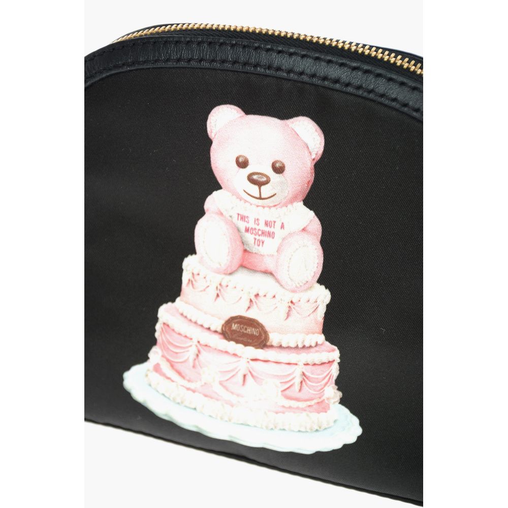 Moschino Couture Schicke Clutch mit Teddybär-Print und Kalbslederriemen