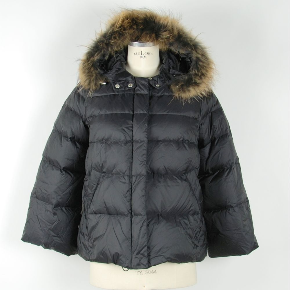 Emilio Romanelli Elegante schwarze Polyamidjacke mit Fell