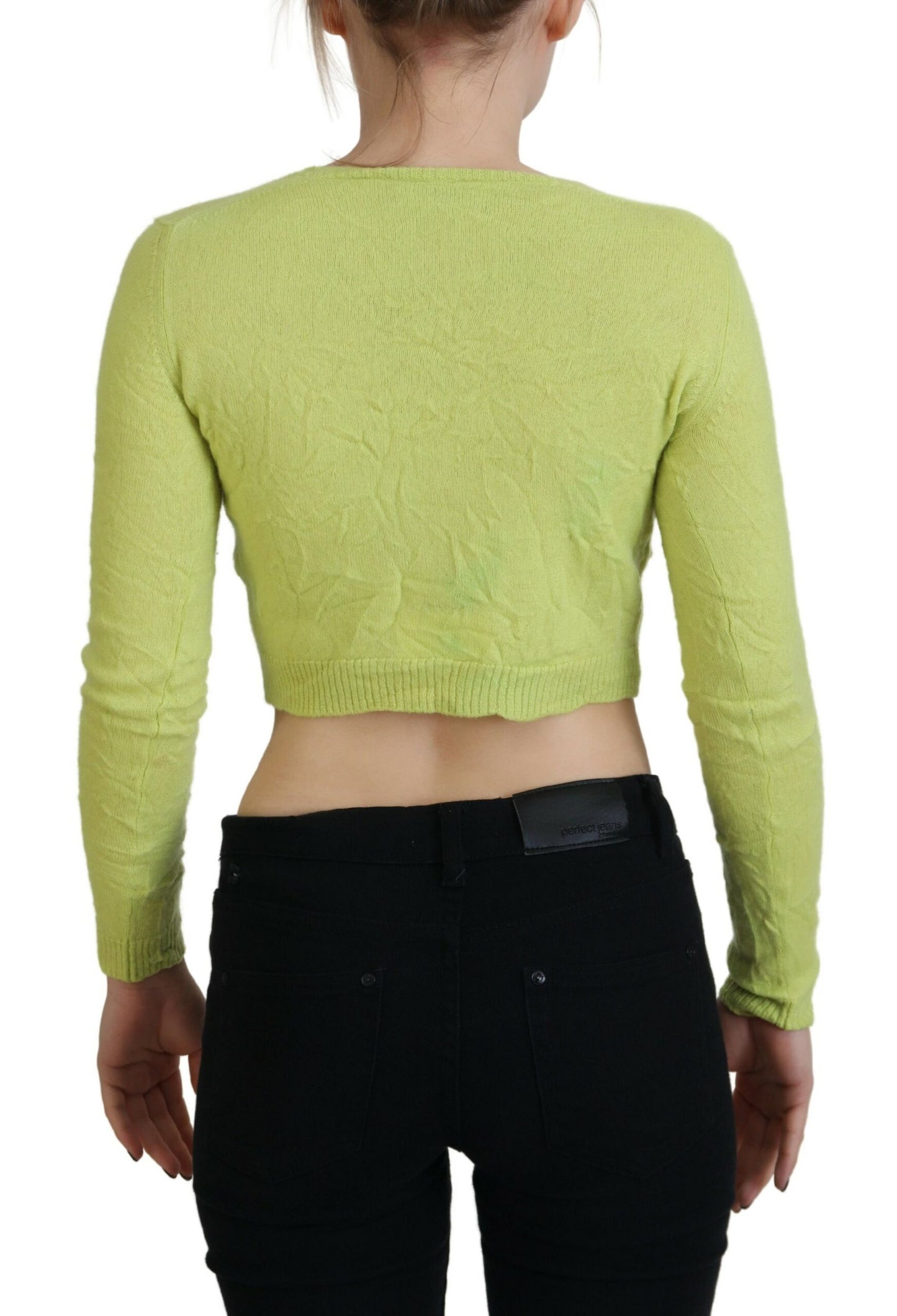 Dsquared² Yellow Green Cashmere Long Sleeves Cropped Sweater