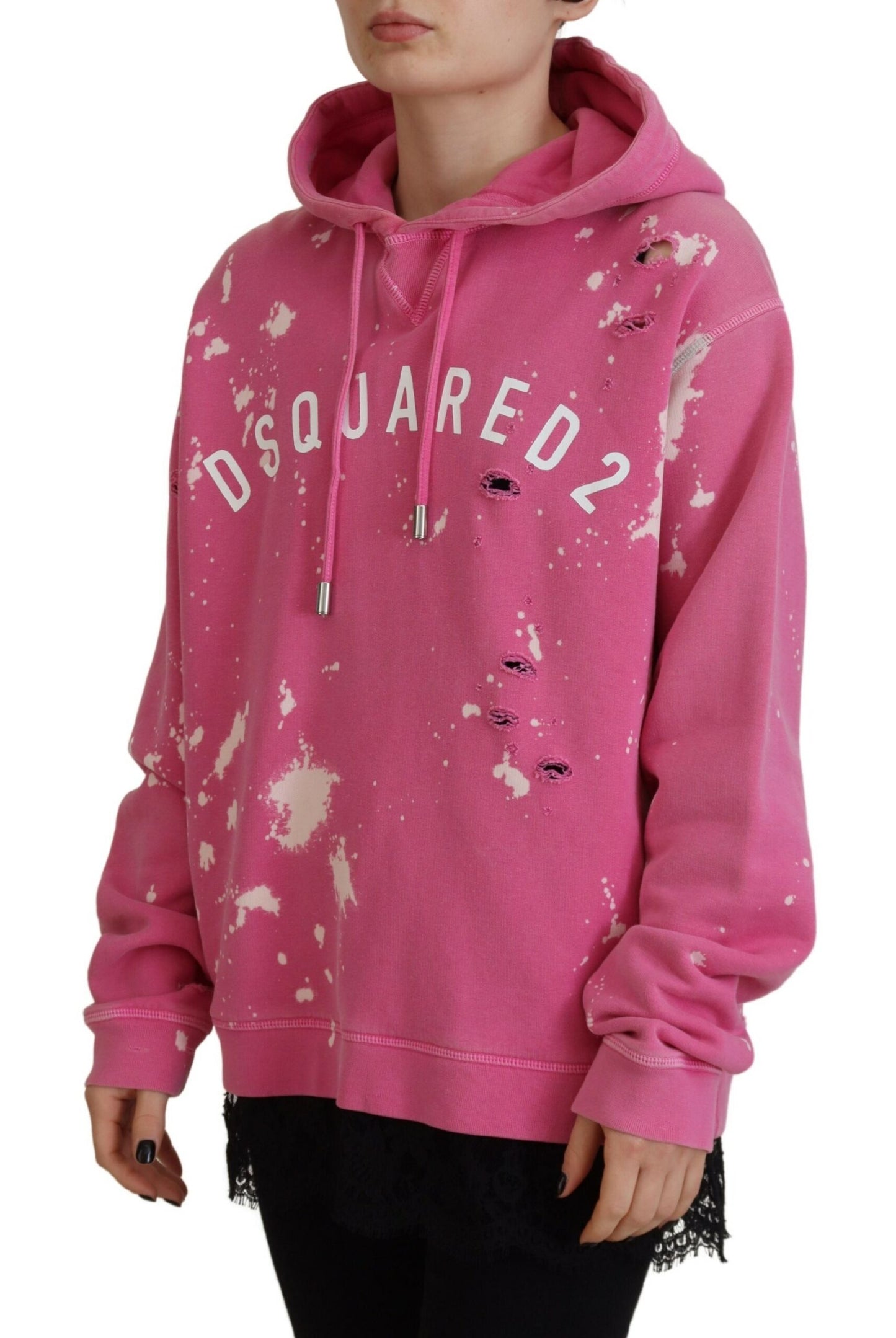 Dsquared² Pink Logo Print Cotton Hoodie Sweatshirt Sweater