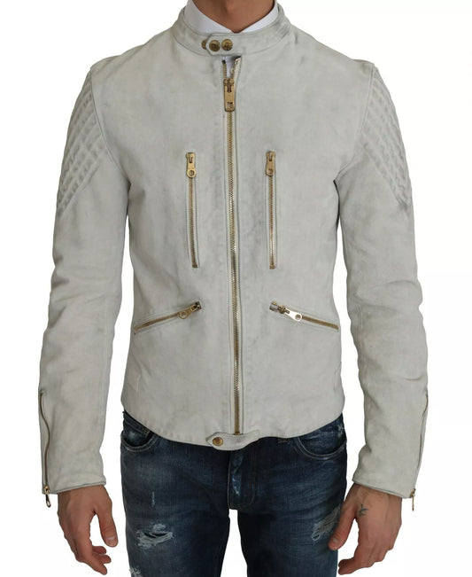 Dolce & Gabbana Leather White Biker Motorcycle Jacket