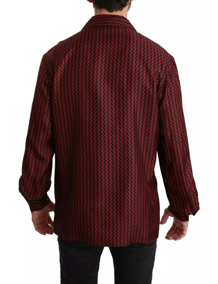 Dolce & Gabbana Black Red Zigzag Pattern Casual Shirt