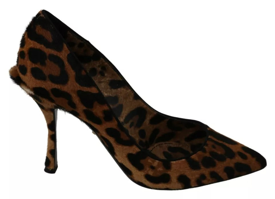 Dolce & Gabbana Brown Leopard Pony Hair Heels Pumps Shoes