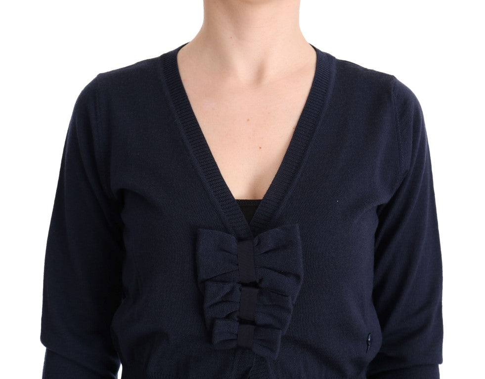 MARGHI LO' Elegant Blue Wool Cardigan Sweater