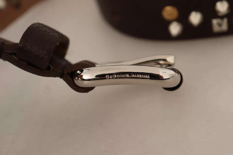 Dolce &amp; Gabbana – Brauner Ledergürtel mit silberner Metallschnalle und Nieten