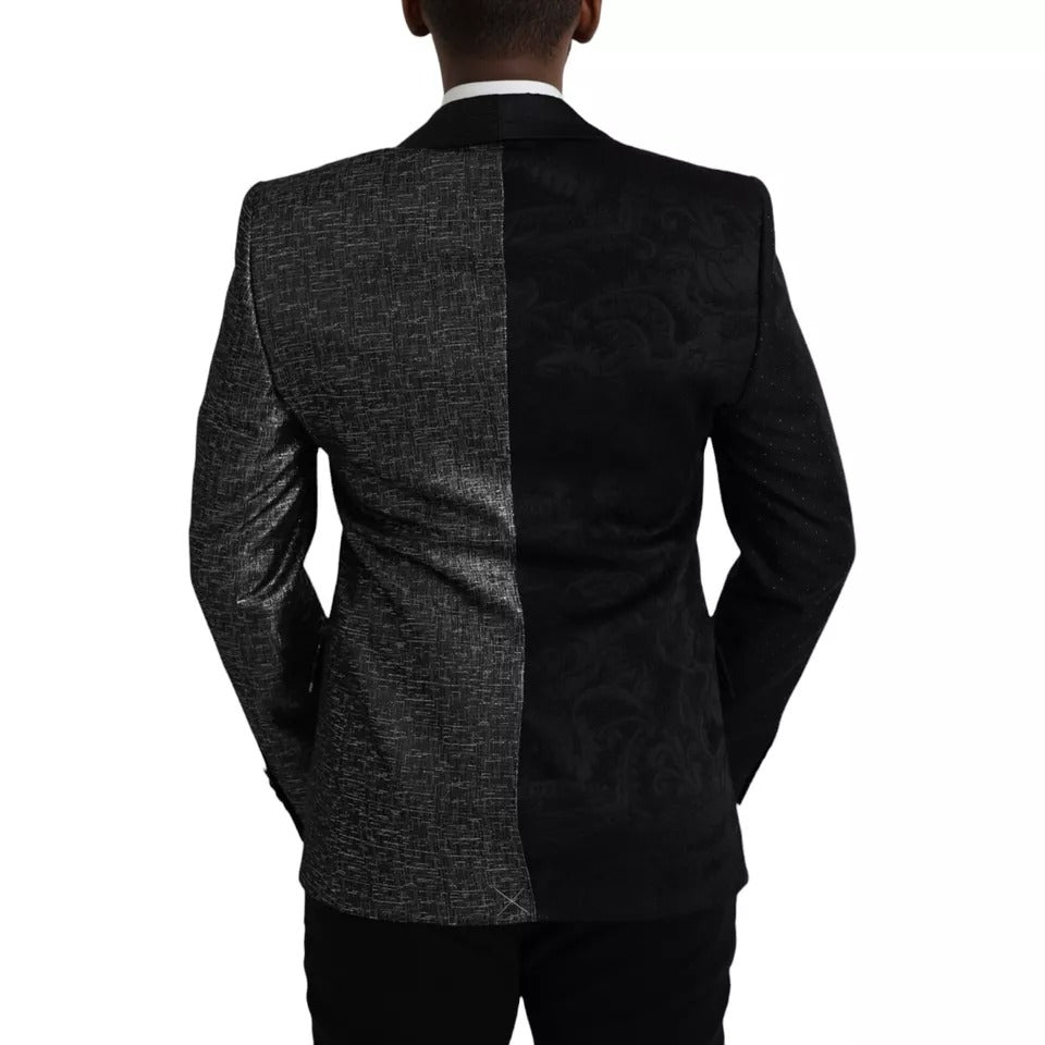 Dolce & Gabbana Black Silver Silk Single Breasted Coat Blazer