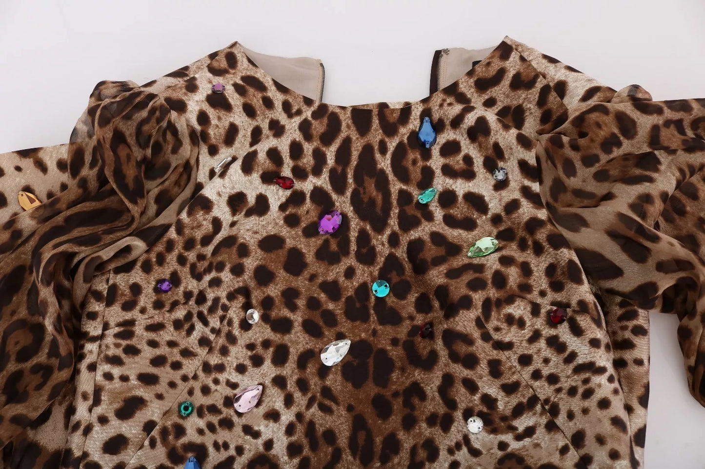 Dolce & Gabbana Leopard Silk Wool Crystal Shift Dress