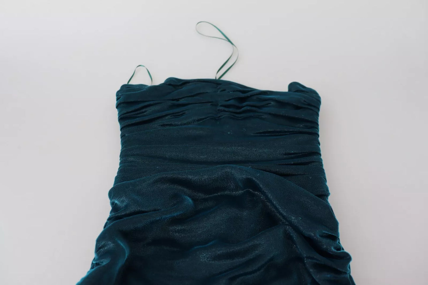 Dolce & Gabbana Silk Blend Blue Satin Fitted Strapless Dress