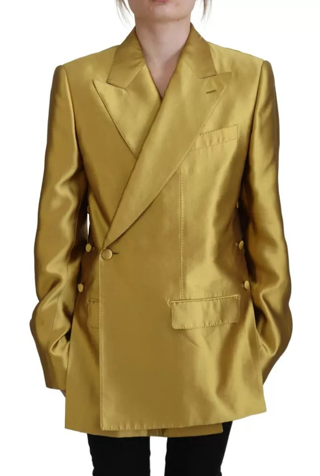 Dolce & Gabbana Gold Satin Long Sleeves Blazer Coat Jacket