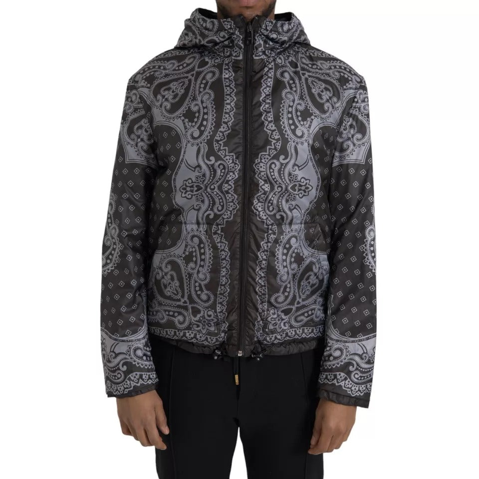 Dolce & Gabbana Gray Bandana Hooded Full Zip Bomber Jacket