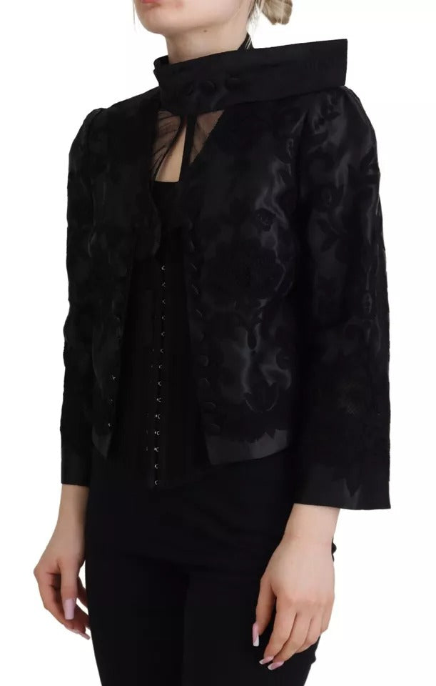 Dolce & Gabbana Black Lace Sheer Corset Organza Silk Jacket