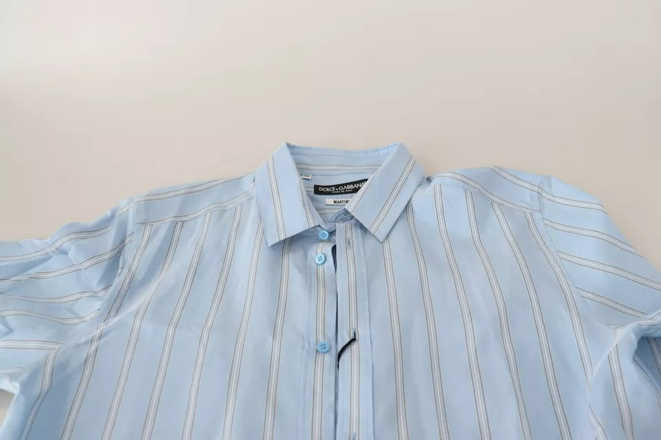 Dolce & Gabbana Blue Striped Silk Formal Dress MARTINI Shirt