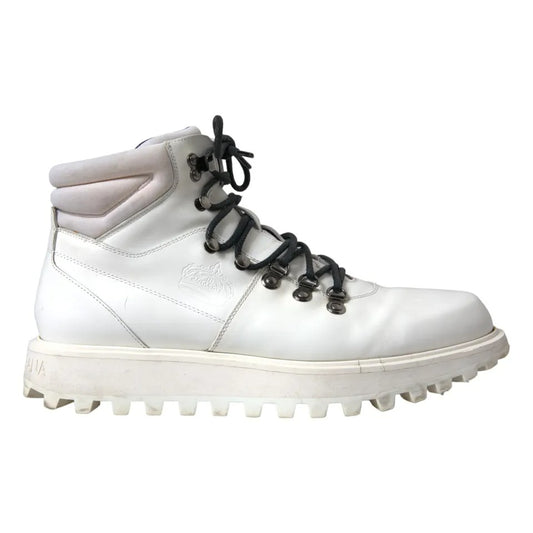 Dolce & Gabbana White Vulcano Trekking Ankle Boots Men Shoes