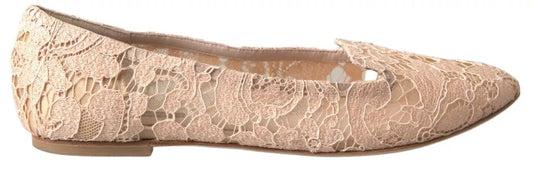 Dolce & Gabbana Beige Floral Lace Loafers Flats Shoes