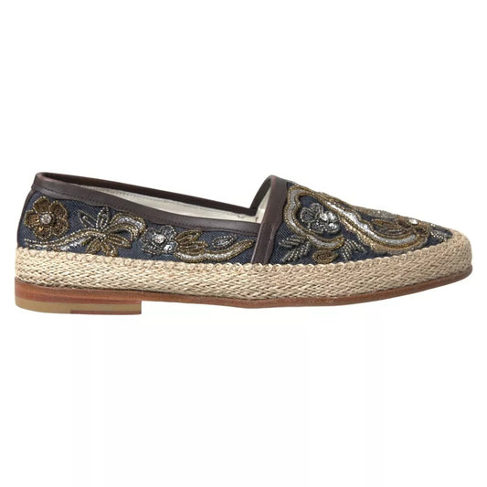 Dolce & Gabbana Blue Embroidered Denim Men Espadrilles Shoes