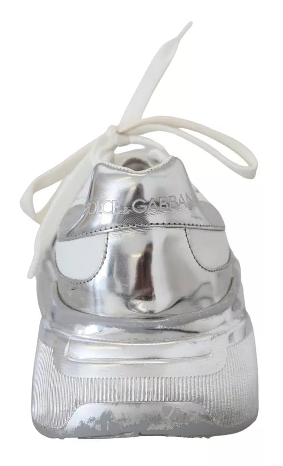 Dolce & Gabbana White Silver Leather Daymaster Women Sneakers Shoes