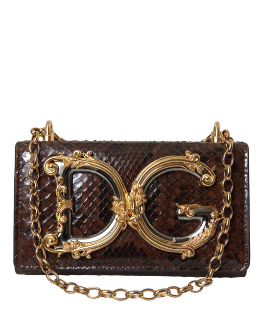 Dolce & Gabbana Brown Python Leather DG Girls Crossbody Phone Bag